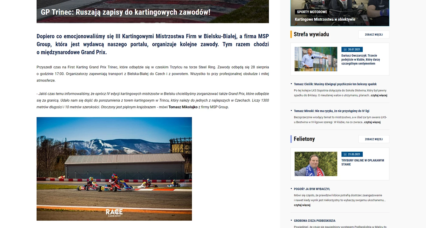 Wykonaliśmy portal internetowy z artykułami o sporcie na Podbeskidziu - 9 projekt