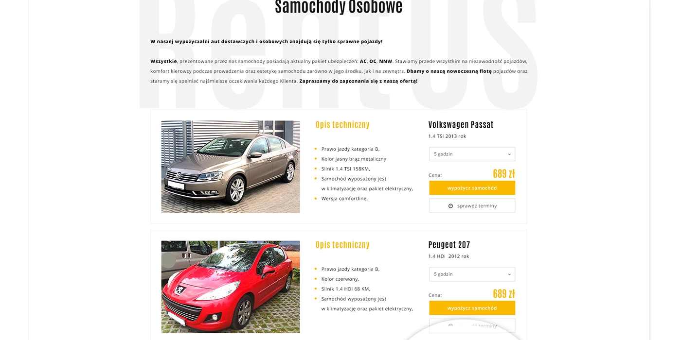 Strona internetowa dla wypożyczalni samochodów - 8 projekt