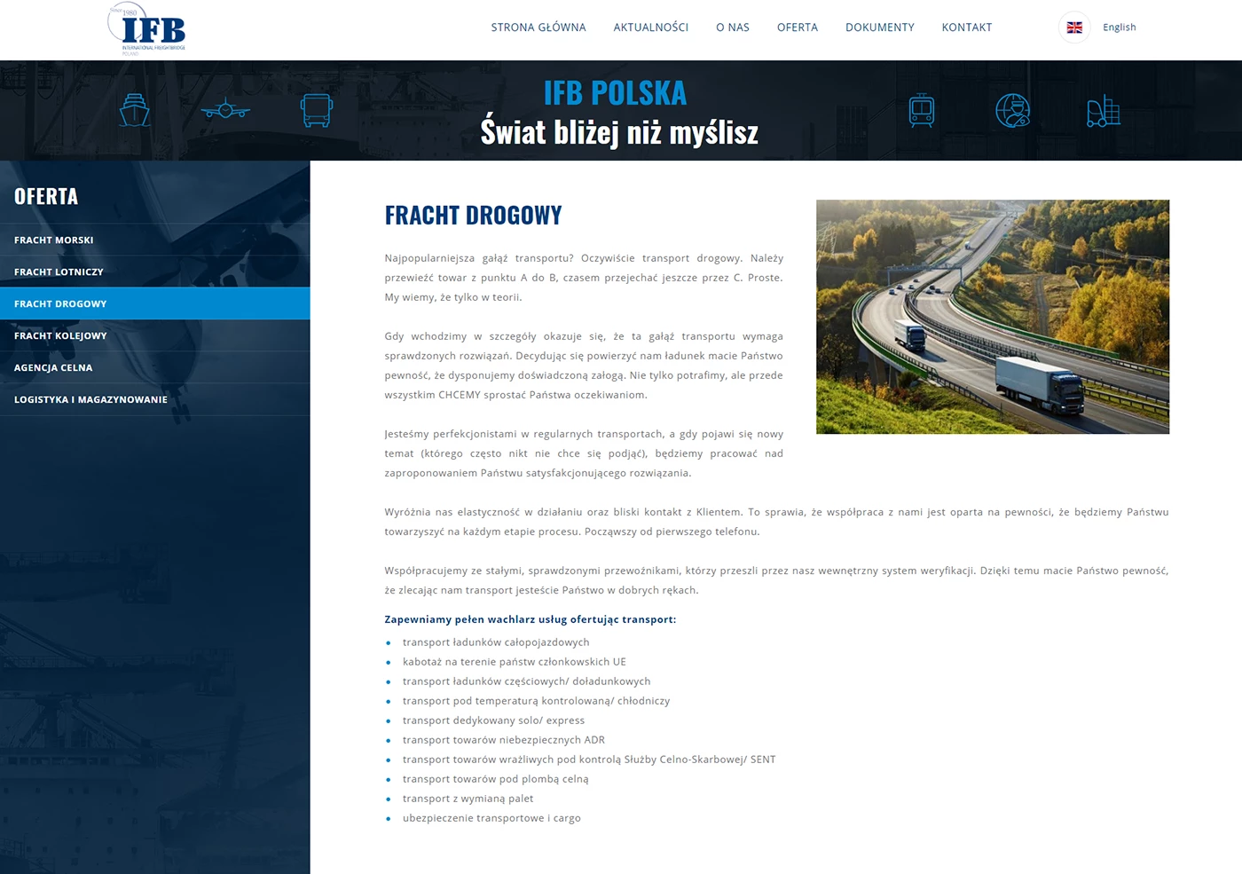 Strona internetowa dla dostawcy usług logistycznych i transportowych - 9 projekt