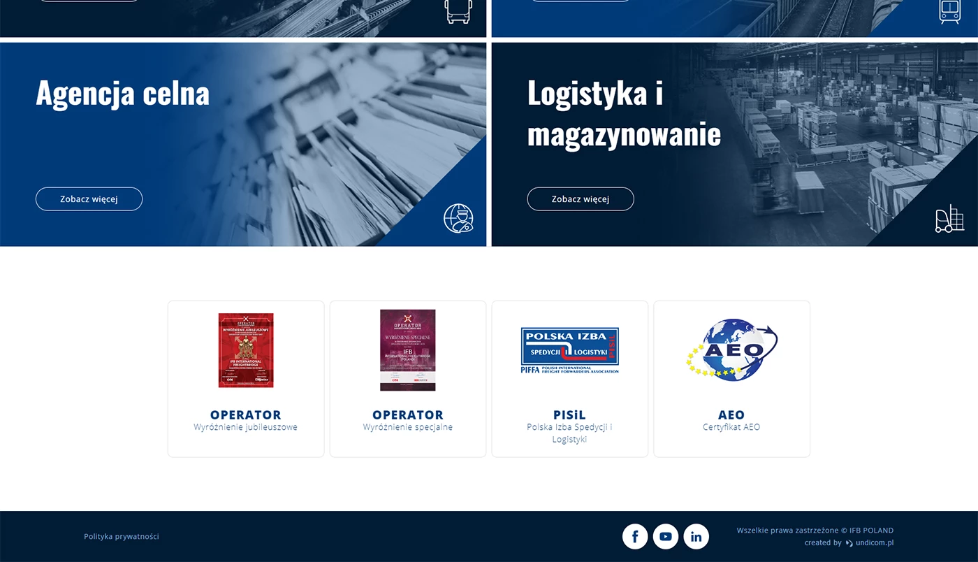 Strona internetowa dla dostawcy usług logistycznych i transportowych - 12 projekt
