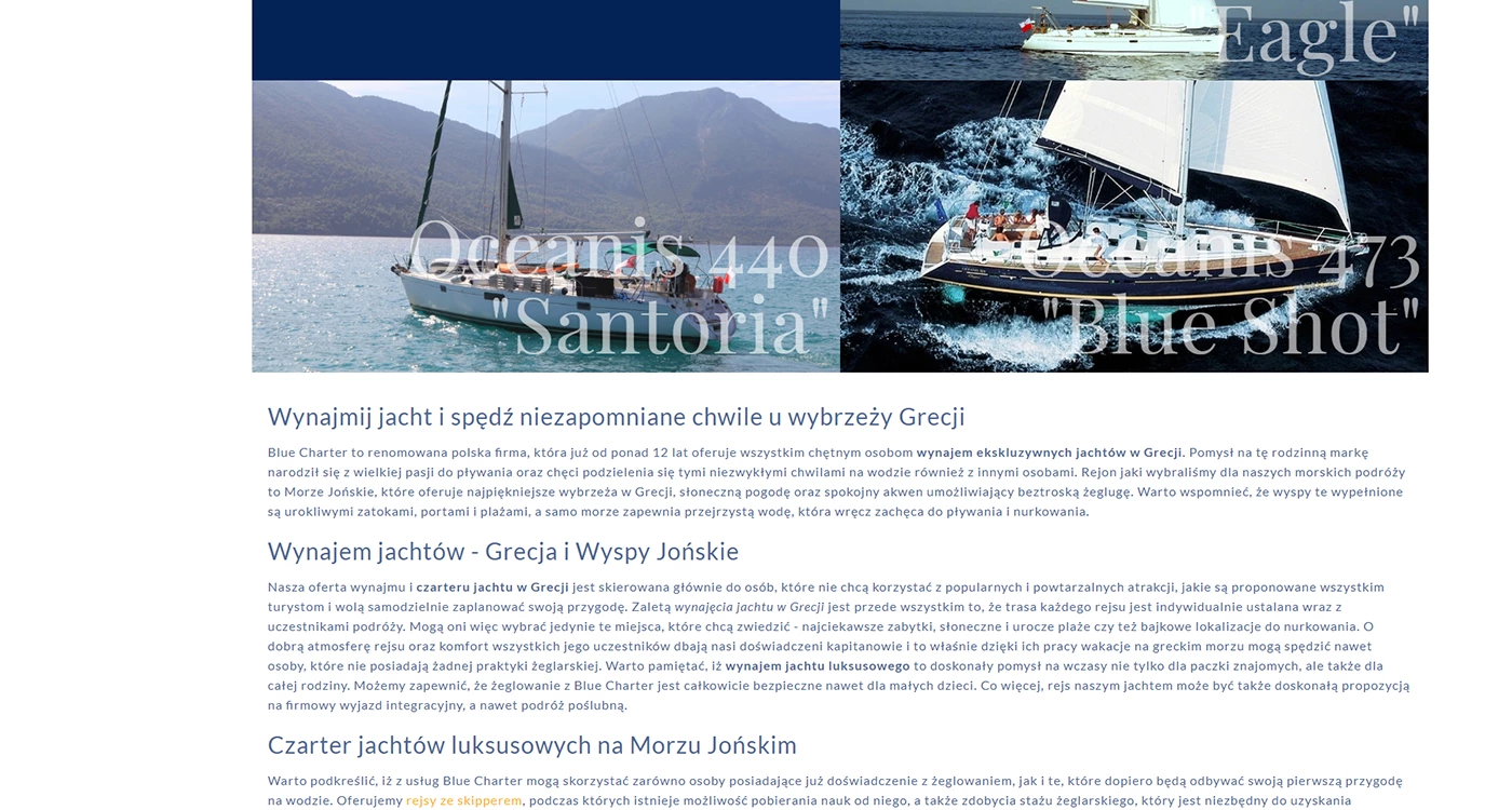 Blue Charter-wynajem jachtów w Grecji - Motoryzacja i transport - Strony www - 4 projekt